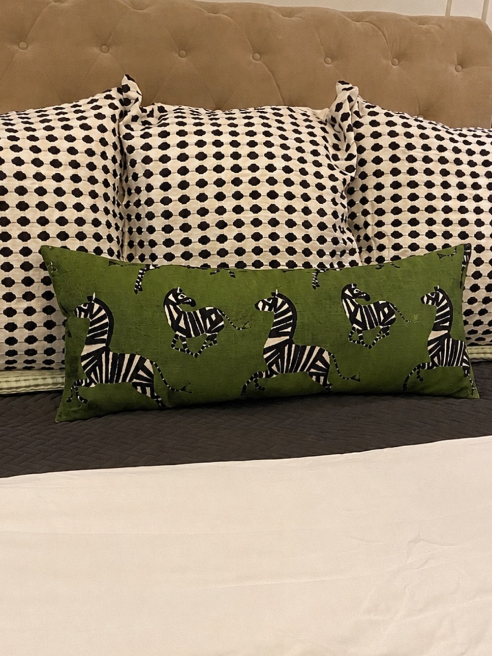 Custom Lumbar Pillow - 35” x 11” Thibaut Green Serengeti Fabric Lumbar Pillow